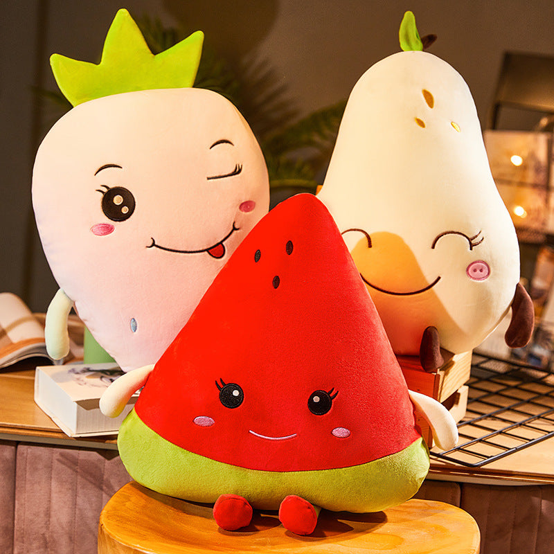 Manufacturers wholesale creative fruit pillow net red explosion models plush toy watermelon girls sleep baby bed