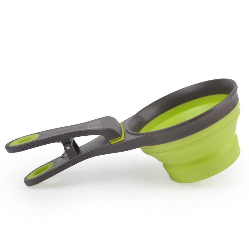 The "Fold-a-Bowl" Multifunctional Folding Silicone Dog Bowl and Feeder with Measuring Cup