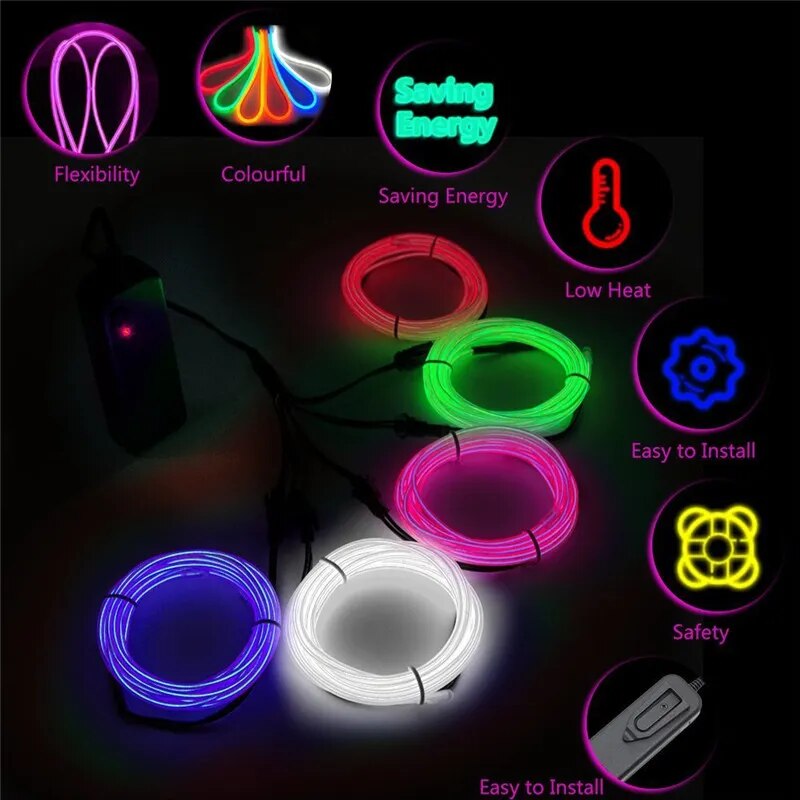 Flexible Neon Light Glow EL Wire Rope Cable LED Lights For Christmas Dance Rave Decoration DIY Shoes Clothing USB LED Strip Lamp