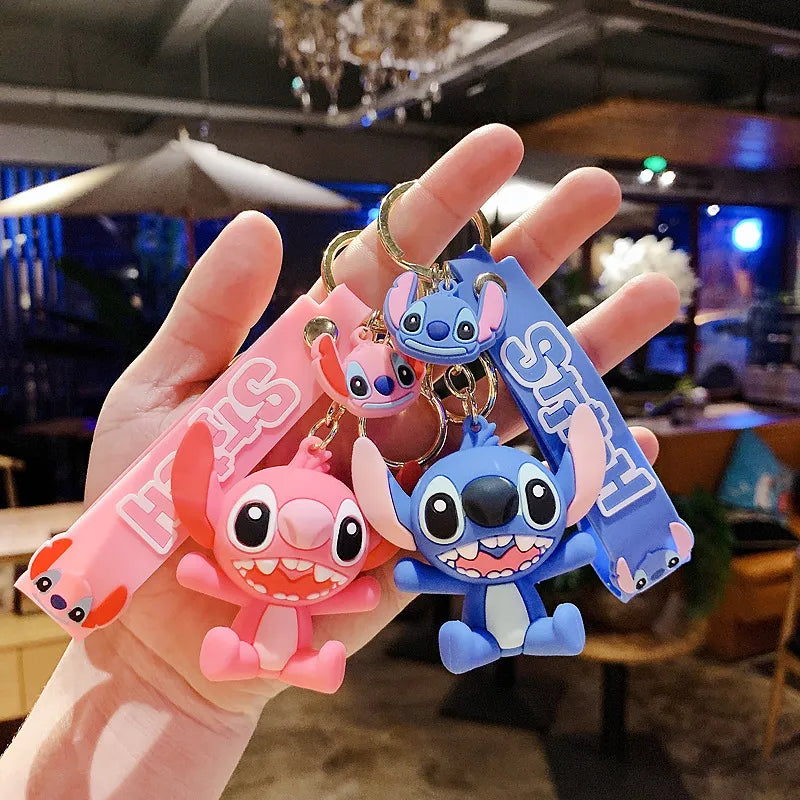 Disney Lilo &amp; Stitch Toys porte-clés Anime point pendentif porte-clés doux rose ange porte-clés femmes voiture porte-clés fille cadeau d'anniversaire