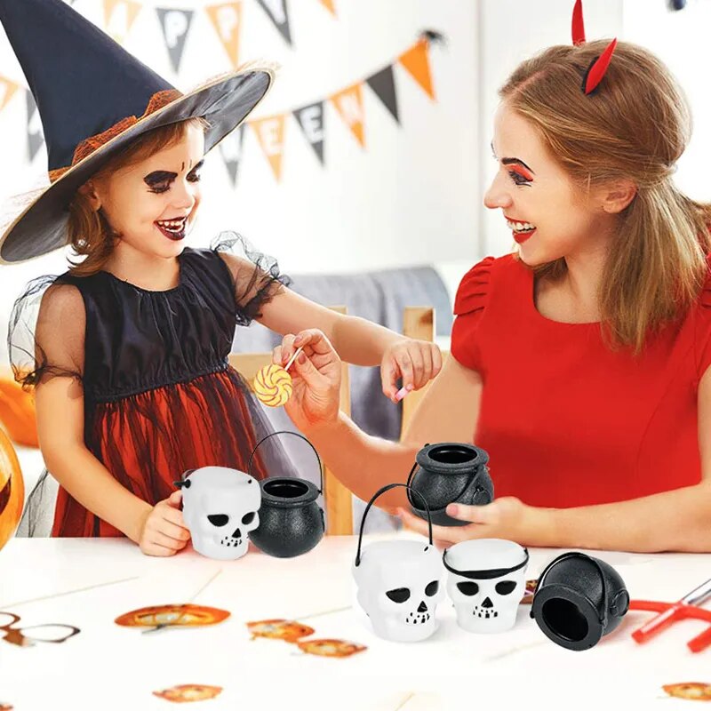 Mini Pot à bonbons pour Halloween, 6 pièces, porte-chaudron, squelette de sorcière, Pot pour tours ou friandises, accessoires de décoration pour fête d'halloween, jouet pour enfants