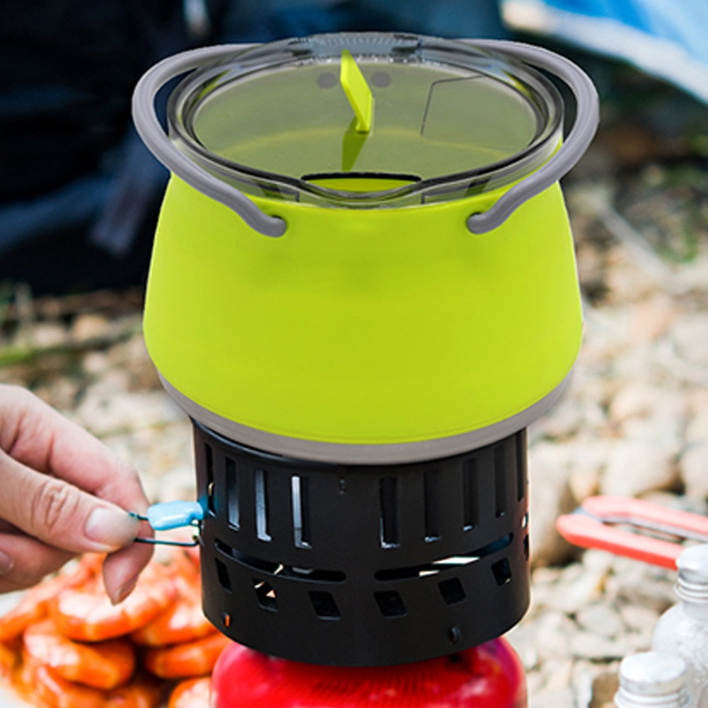 Multifunctional Portable Silicone Kettle Collapsible Stainless Steel Bottom for Outdoor Camping and Hiking