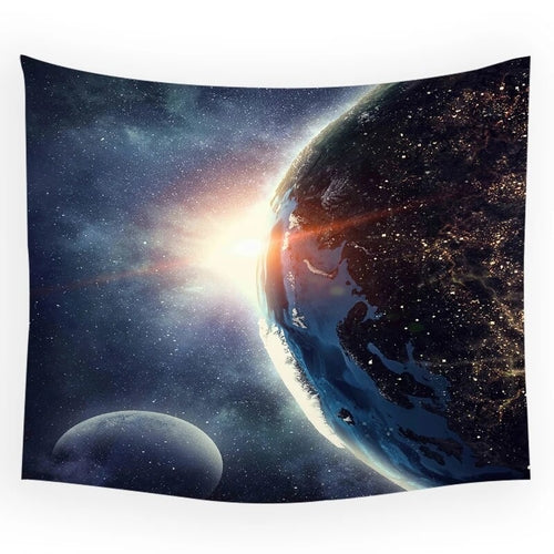 Psychedelic Space Planet Tapestry Moon Sun Earth Milky Way Hippie 