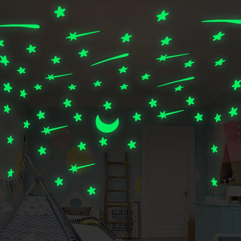 Luminous Moon and Stars Wall Stickers for Kids Room Baby Nursery Home Decoration Wall Decals Glow in the Dark Bedroom Ceiling