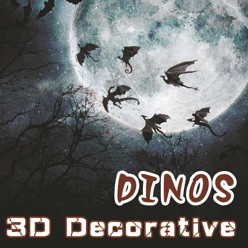 Autocollant mural fantaisie Halloween amusant, 7 pièces/ensemble, décor pour chambres d'enfants, dinosaures, cadeau pour garçons, Art mural Dragon 3D, silhouettes de Dragon