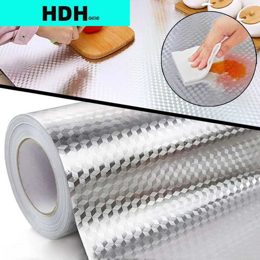HDHome Kitchen Oil-proof Waterproof Stickers Aluminum Foil Kitchen Stove Cabinet Self Adhesive Wall Sticker DIY Wallpaper