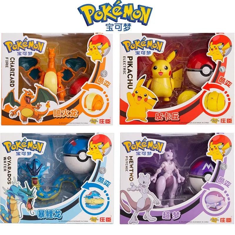 Original Pokemon Figuren MIT Box | Verformbares Spielzeug - Anime Figuren - Pikachu, Glumanda, Bisasam, Mewtu uvm. | Pokemon Pokeball Modell Geschenk