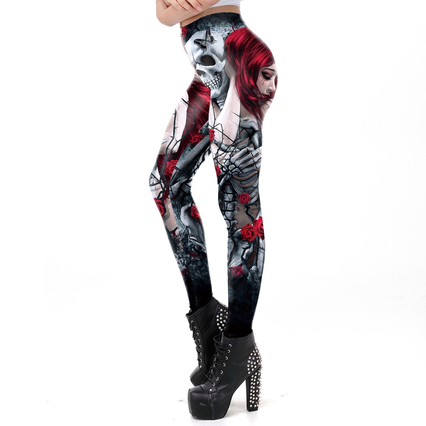 Legging imprimé tête de mort pour femme - Pantalon extensible doux pour Halloween - Legging rétro - Bande dessinée Cosplay - Imprimé punk - Pantalon gothique en polyester - Capris S-XL
