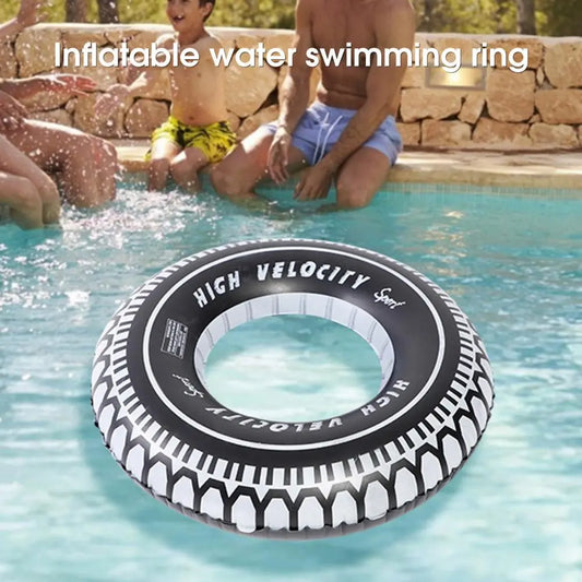 Cool Black Wheel Tire Swimming Ring Adult Inflatable Pool Float Tube