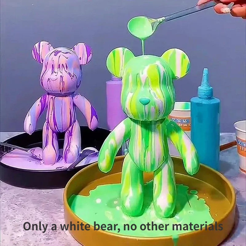 Creative Liquid Bear Handmade DIY Painting Violent Bear Sculpture White 