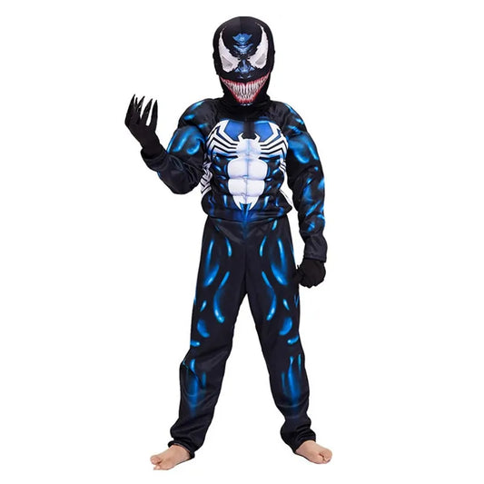 Kids Superhero Black Spider Venom Costume Ghost Costume Onesie 3D Spandex Unisex Jumpsuit Bodysuit for Kids Halloween Cosplay
