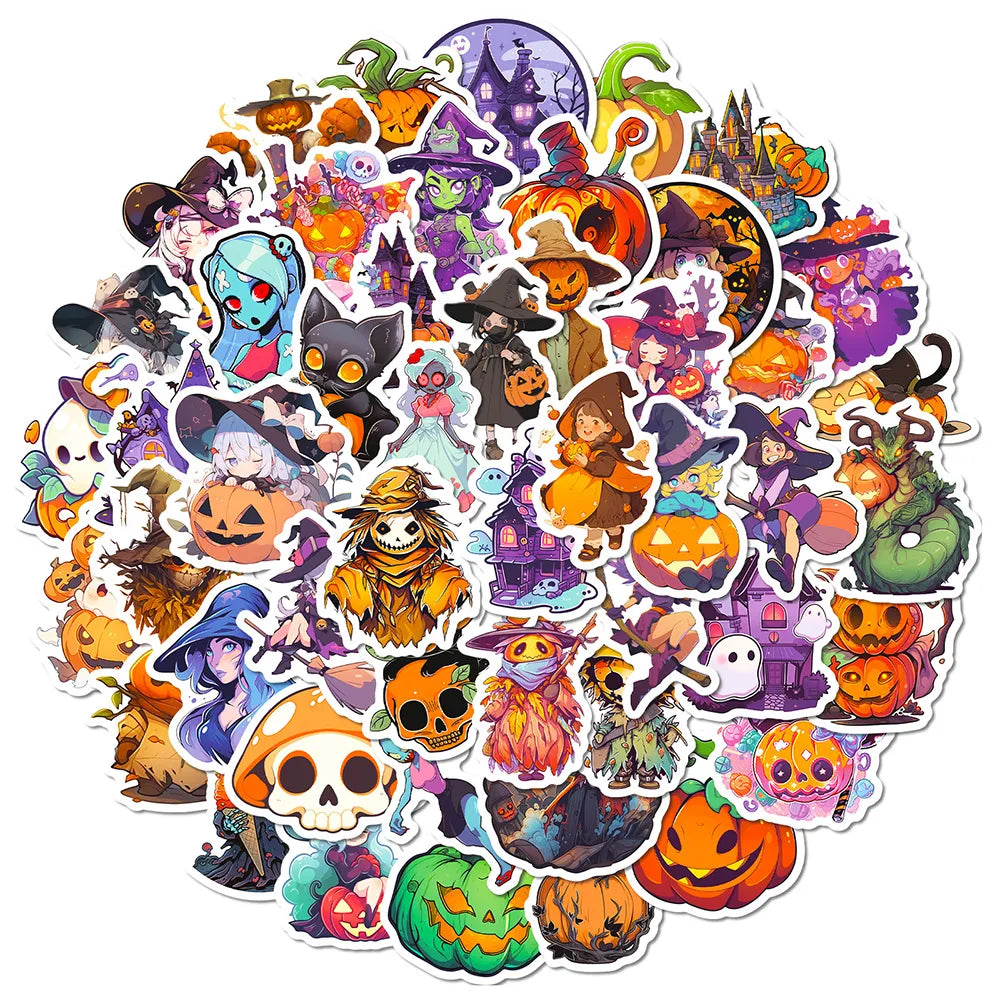 10/30/50pcs Cool Cartoon Halloween Witch Waterproof Stickers Decoration Decals Motorcycle Laptop Phone Luggage Car Sticker Toy