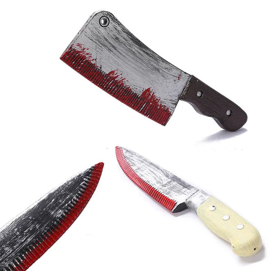 Halloween Decor Props Faked Bloody Sharp Knife Horror Cosplay Plastic Toy Simulation Weapon Fake Kitchen Knife Party Supplies