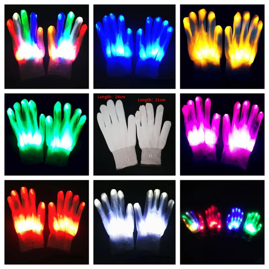 LED Gloves Neon  Glowing Halloween Party Light Props Luminous Flashing Skull Gloves Stage Costume Christmas Children's Day Gift