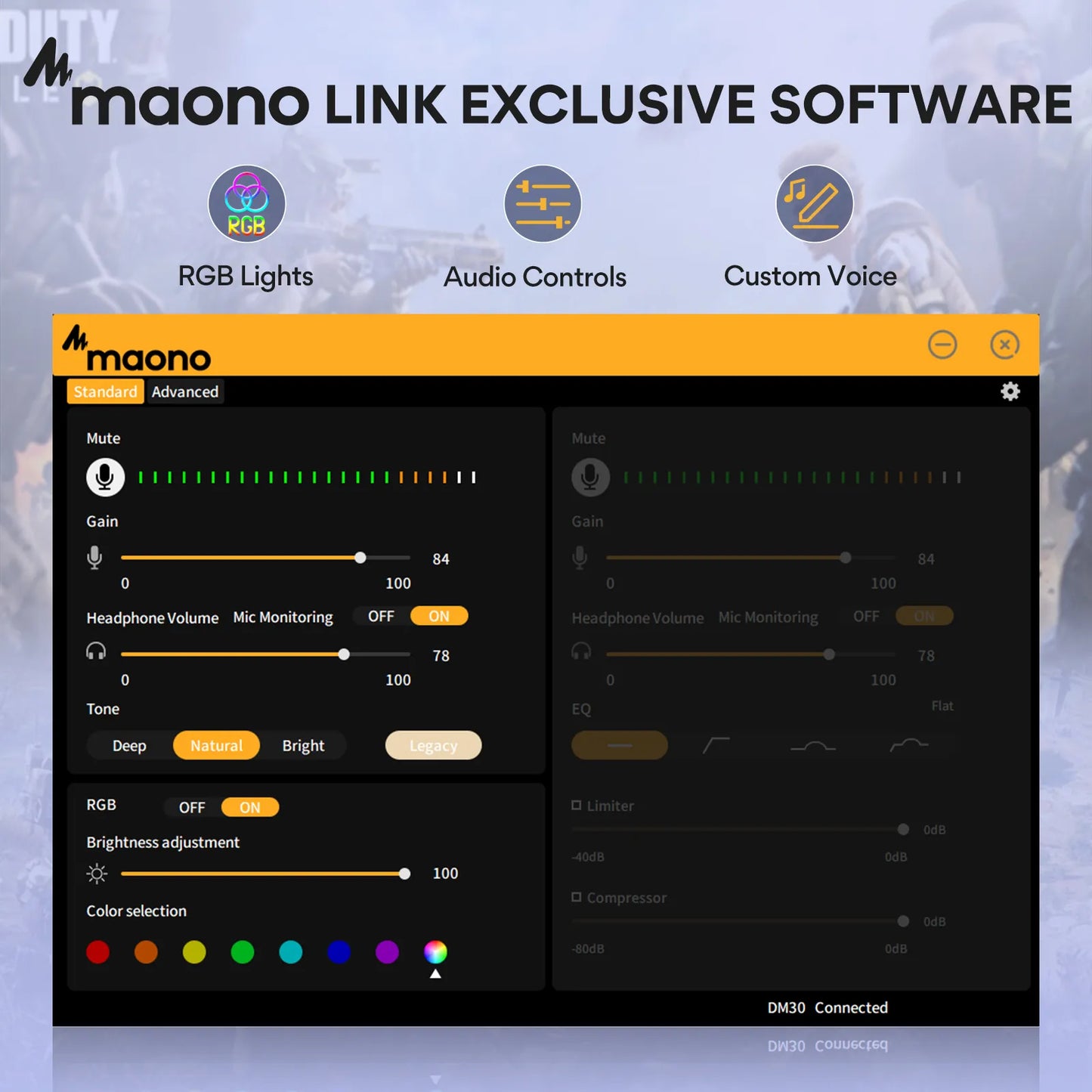 Maono USB/Typ-C-Gaming-Mikrofon | Für Handy oder PC, mit Atemlicht und latenzfreiem Überwachungsmikrofon für Podcast-Streaming - DM30