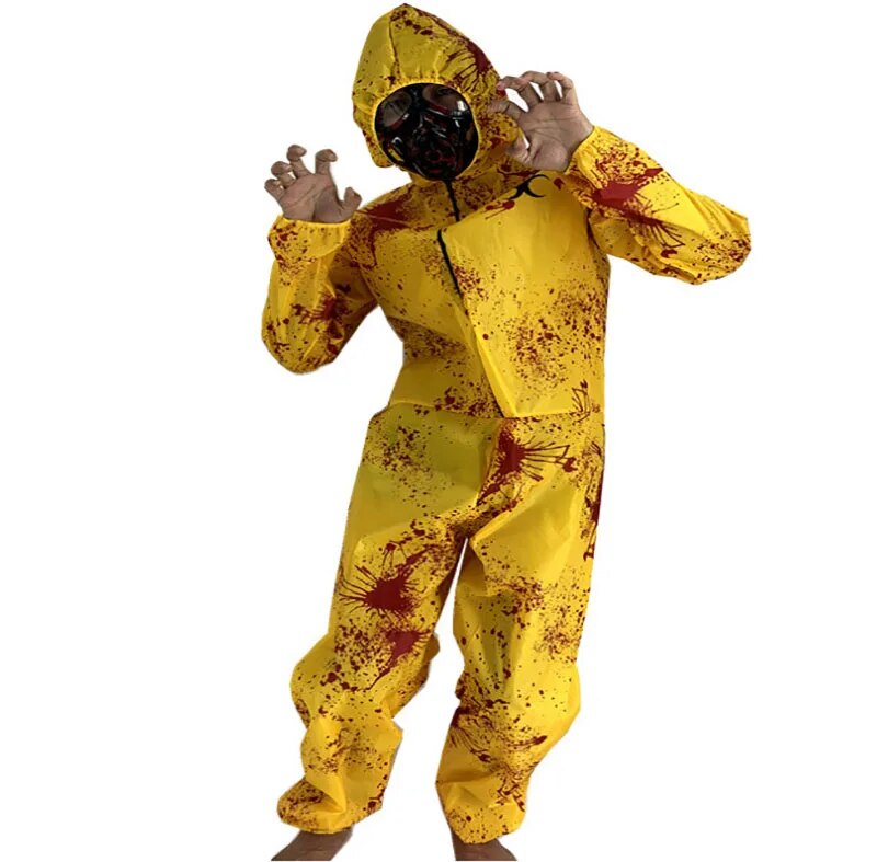 Walking Dead Zombie Horror Costume Child Halloween Catsuit Dangerous Goods Adult Scary Outfit Child Boys Bloody Hooded Jumpsuit for Men Women 