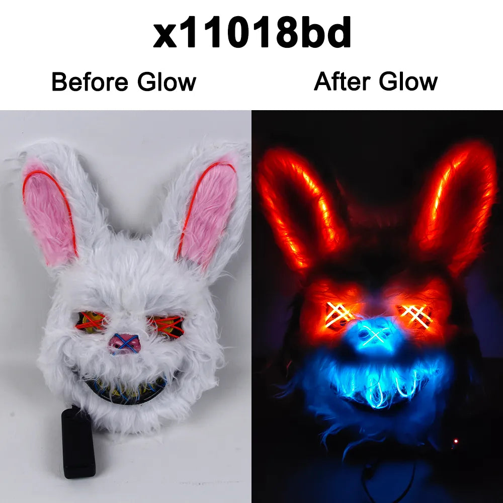 Hot Carnival EL Wire Bunny Mask Masquerade LED Rabbit Mask Glowing Halloween Party Mask For Birthday Wedding Party Cosplay Props