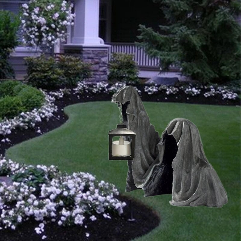 Lanterne faucheuse au sol, décoration de jardin d'halloween, fantôme en résine 