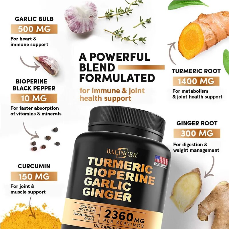Turmeric Supplements - Promotes Digestive Health, Joint Health, Inflammation Relief &amp; Anti-Inflammation, Antioxidant Support 