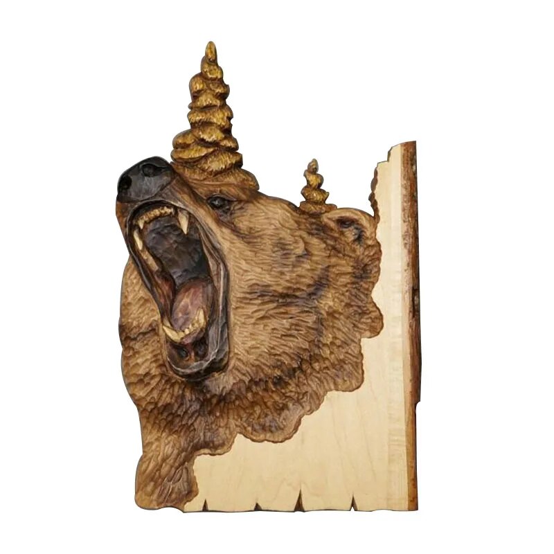 Animal Carving Handmade Wall Hanging Sculpture Wood Raccoon Bear Deer 
