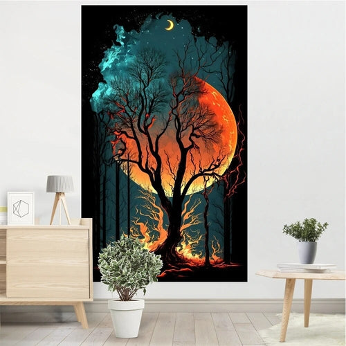 Psychedelic Tapestry Sunset Trees Printed Wall Hanging Cloth Brighting