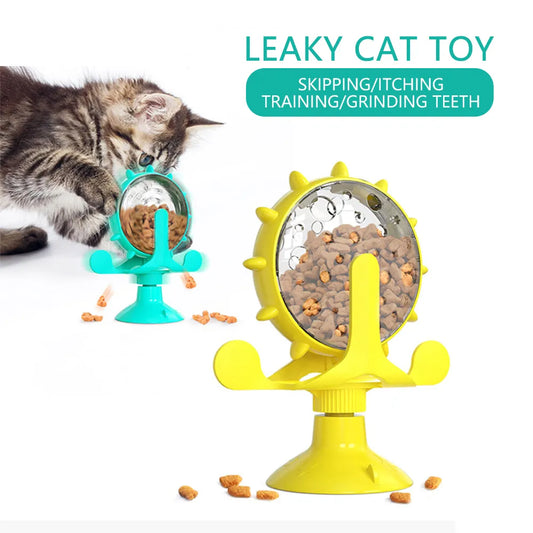 Windmill Cat Toys Turntable Teasing Cat leaking Food Puzzle Toy Relieve Boredom Rotating Kitty Interactive Training Pet Supplies