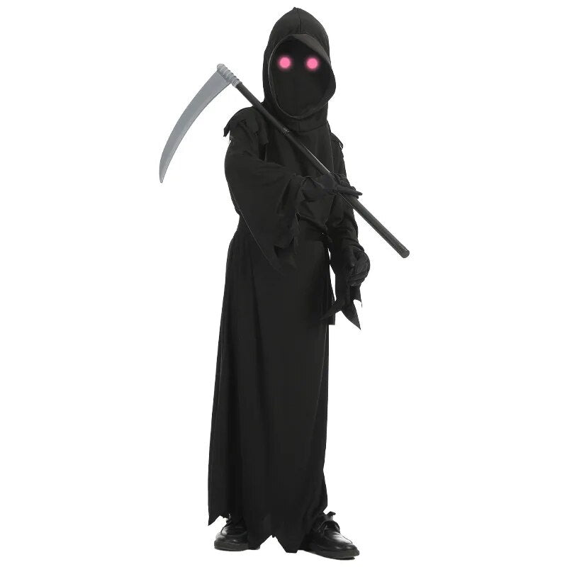 Glowing Red Eyes Halloween Horror Costume Grim Reaper Costume for Boys