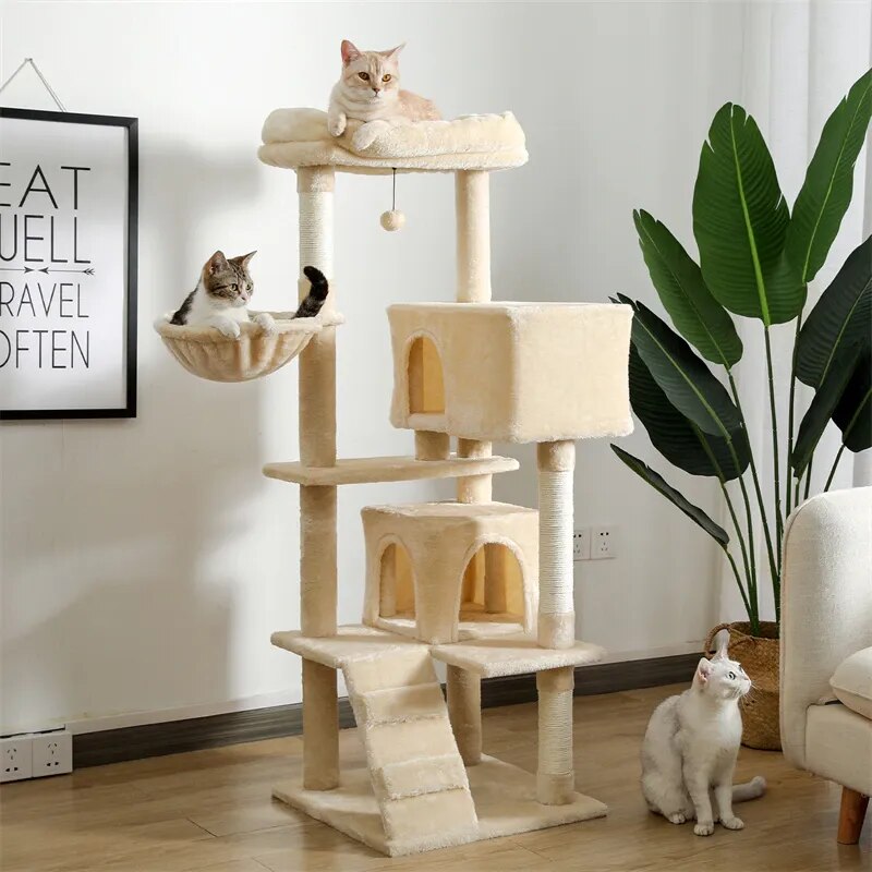 Arbre à chat/tour à chat haut - avec grand "appartement pour chat" | Lit suspendu douillet
