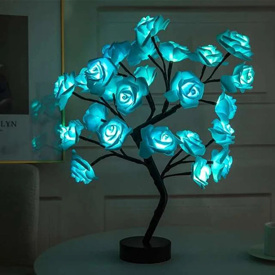 Lampe arbre à fleurs de roses, 24 têtes, lampe de Table féerique, veilleuse de bureau 