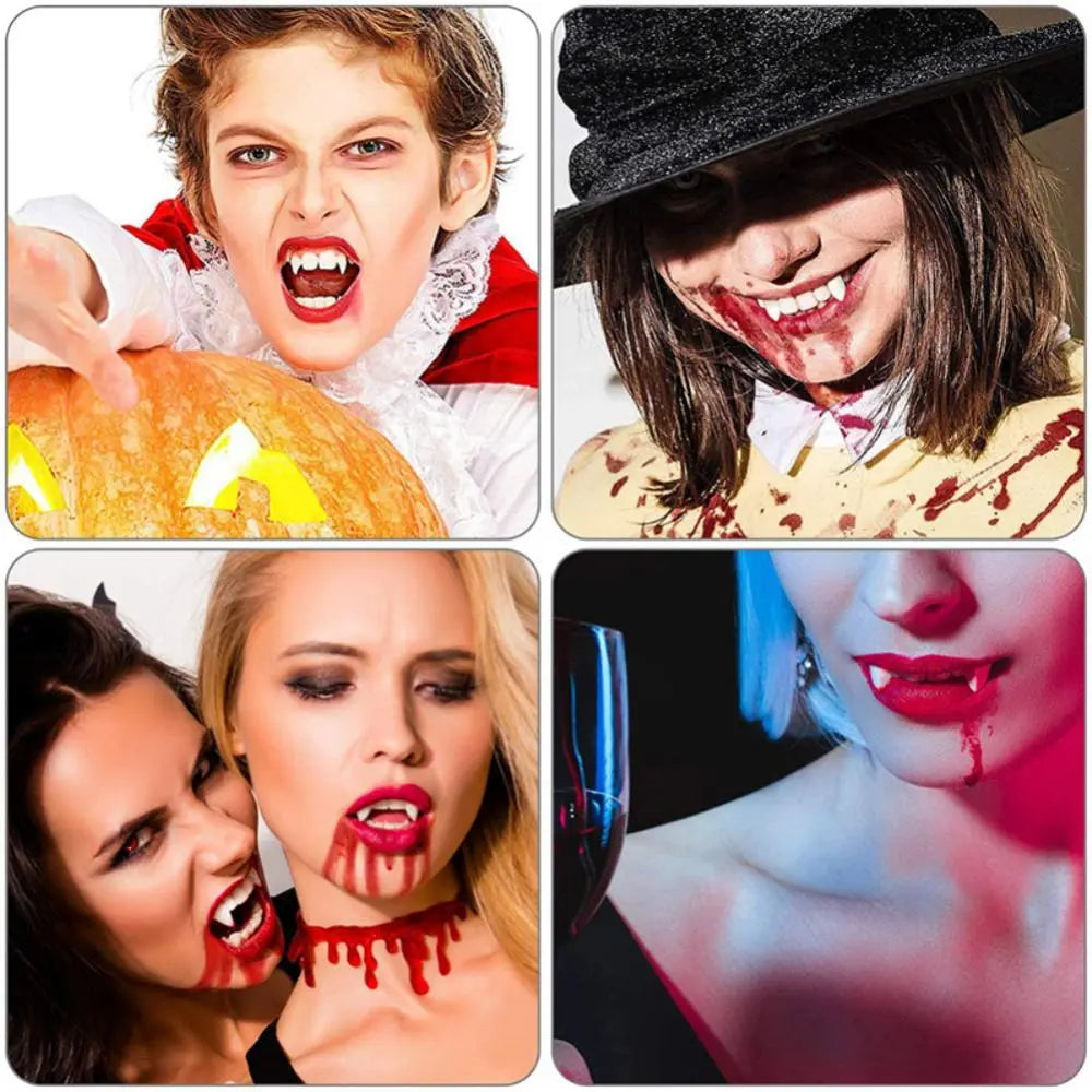 1 Pair Halloween Vampire Teeth Fangs Dentures Prop Party Costume DIY Cosplay Props Decor False Teeth Resin Fangs With Solid Glue