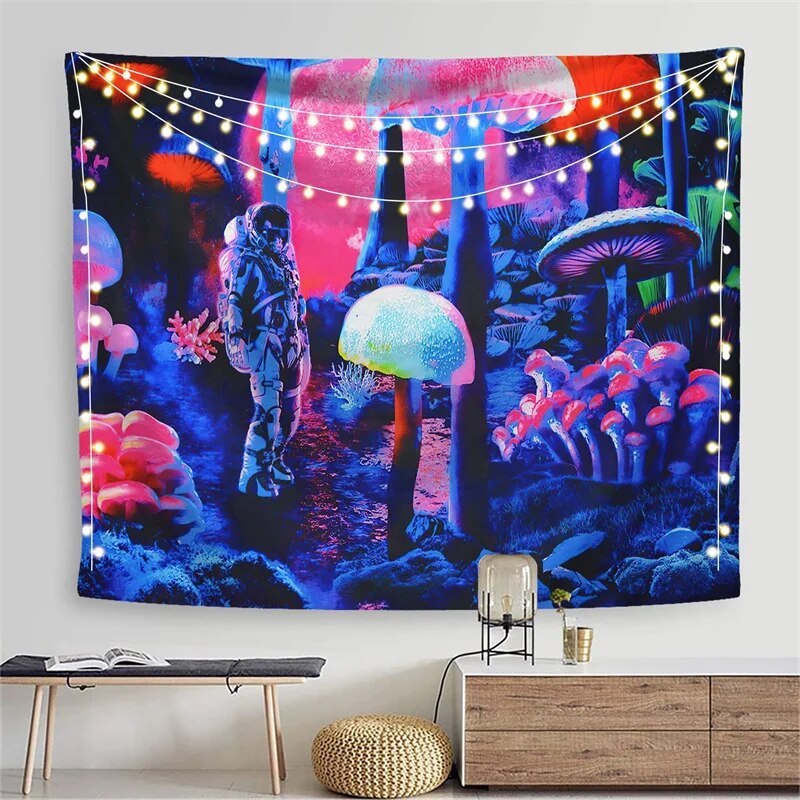 Nordic Ins Mushroom Pattern Art Wall Tapestry Colorful Plant Landscape