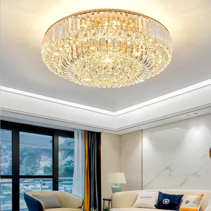 2023 Modern Luxury Gold LED Ceiling Lights for Dining Room Round Big Ceiling Lamp Home Decor Crystal Chandelier Luster Luminaria