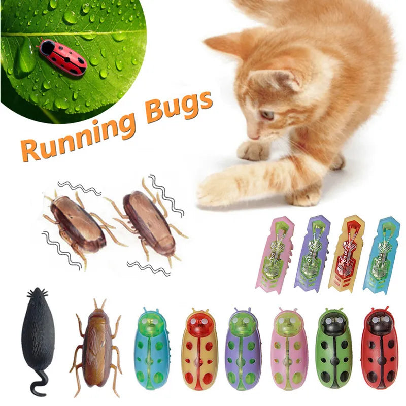 Funny Electric Bugs Cat Toy Automatic Escape Mini Robot Bug Vibration Insect Toys for Cats Battery Operated Cockroach Ladybug