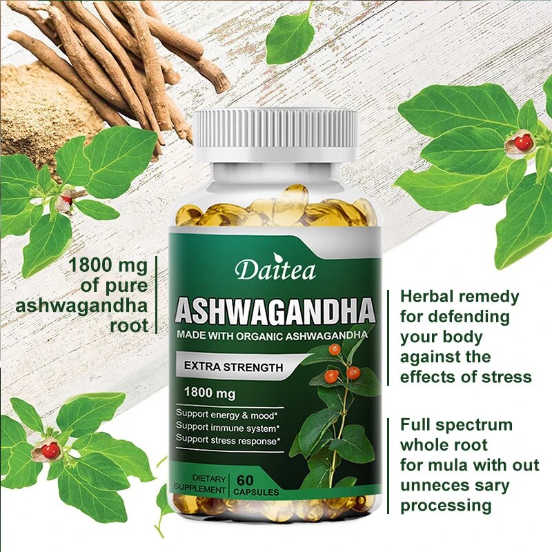 Made with organic ashwagandha to enhance energy, strength, stamina, help men and women relieve anxiety and stress (1-10bottle)