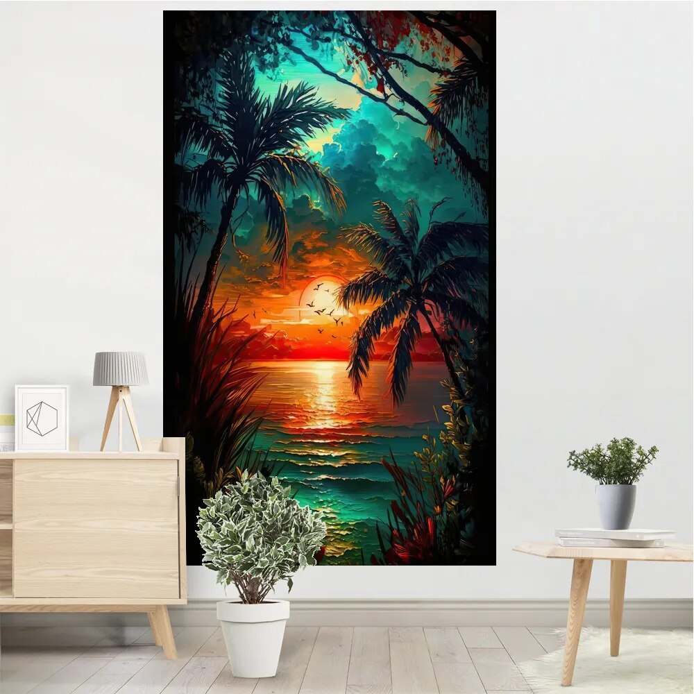 Psychedelic Tapestry Sunset Trees Printed Wall Hanging Cloth Brighting