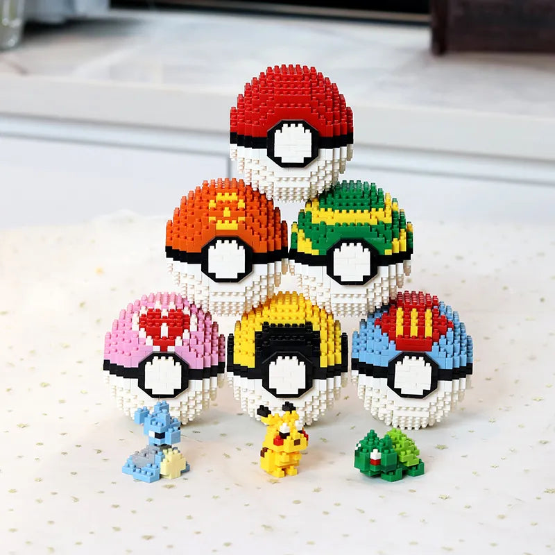 357-452Pcs Pokemon Blocks Pokeball Small Particles Mini Building Assembled Pikachu Anime Figure Block Model Educational Toy Gift