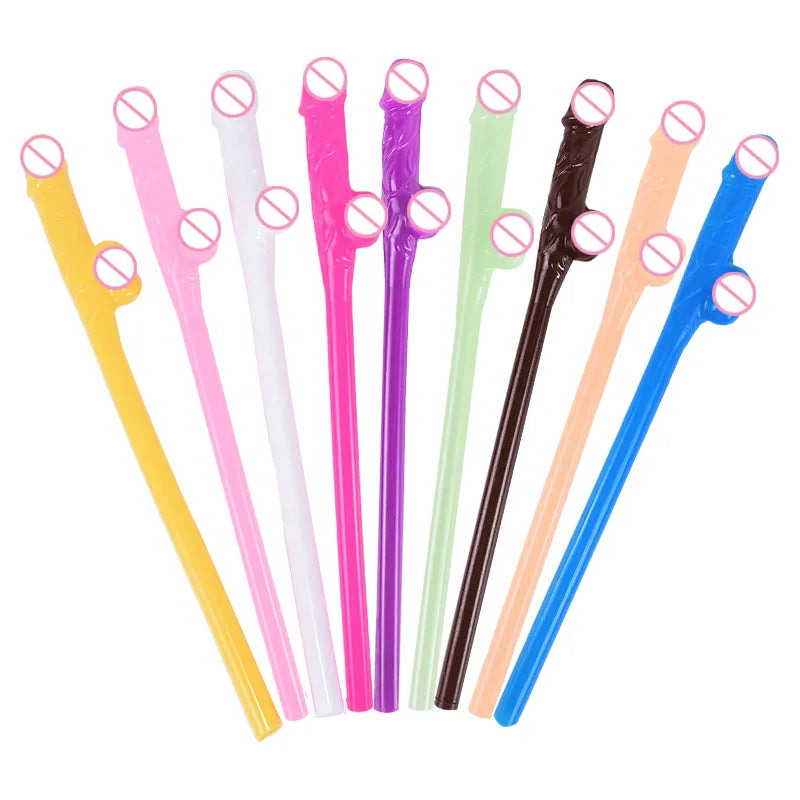 10pcs Bachelorette Party Penis Straws Plastic Novelty Nude Dick Drink Straw For Hen Night Bar Decor Wedding Team Bride Supplies