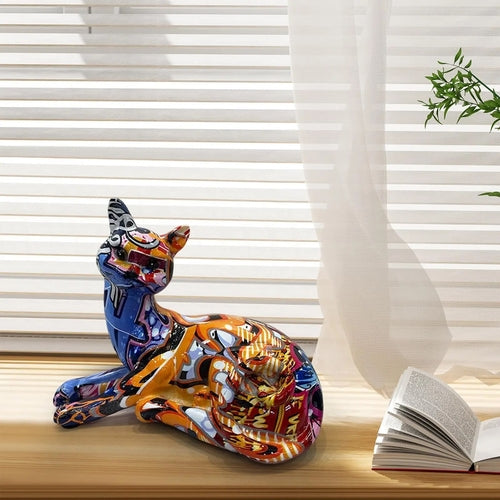 Modern Cat Figurine Resin Sculpture Decor Kitten Statue for TV Cabinet