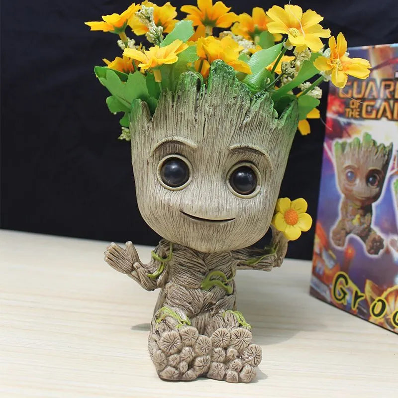 Disney Marvel Avengers Groot Mini figurine porte-stylo Pot de fleur jouets animés figurine d'action assis Groot noël enfants jouets cadeaux