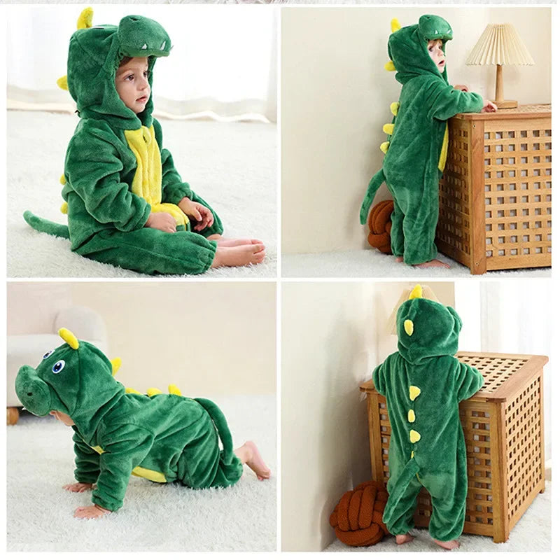 Flannel Hooded OnesiesToddler Infant Dinosaur Costume  Soft Animal Romper Outfits Gift Halloween Cosplay Party Creeper Costume