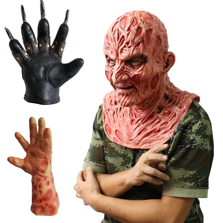 Freddy Mask Scary Horror Halloween Props Zombie Clown Disguise Latex Carnival Freddy Krueger Cosplay Anime Gloves Mask For Face
