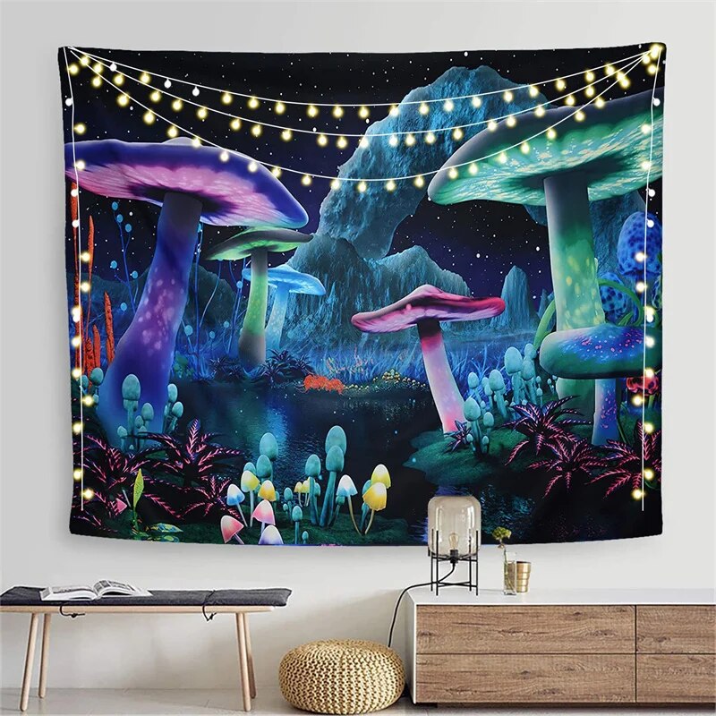 Nordic Ins Mushroom Pattern Art Wall Tapestry Colorful Plant Landscape