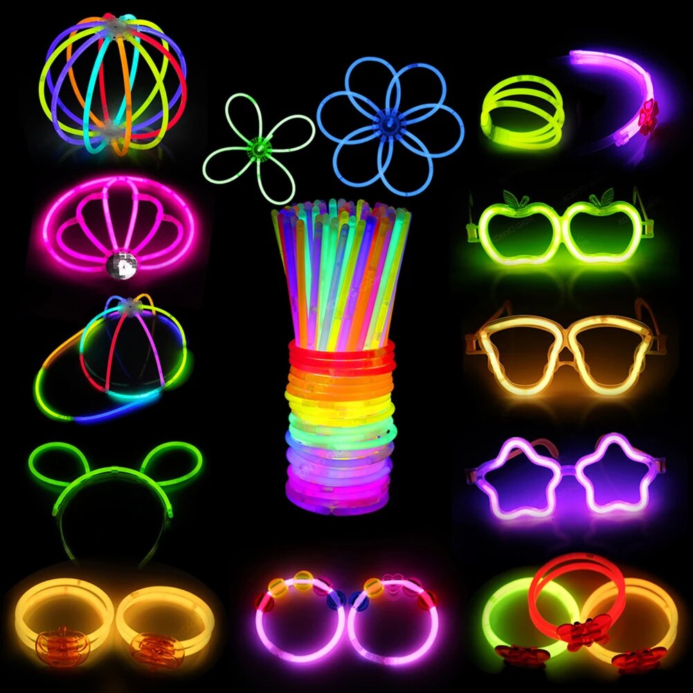 Mini bâtons lumineux jetables, 100 pièces, bracelets lumineux fluorescents, colliers, lumière néon, décoration de fête, Festival de mariage, accessoire de fête 