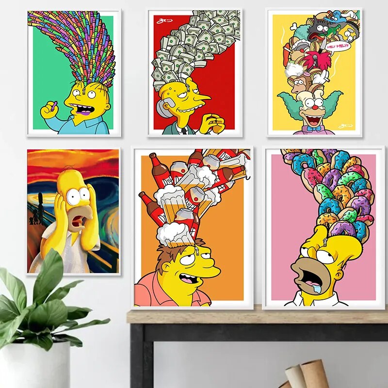 Classic Animation Simpsoning Canvas Painting Wall Pop Art Pictures