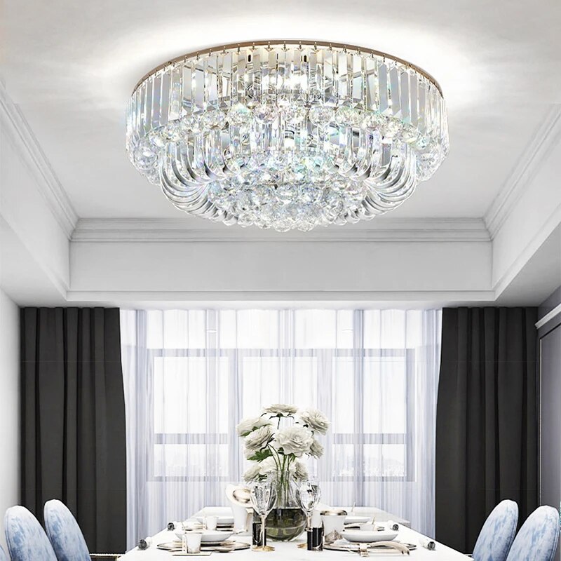 2023 Modern Luxury Gold LED Ceiling Lights for Dining Room Round Big Ceiling Lamp Home Decor Crystal Chandelier Luster Luminaria