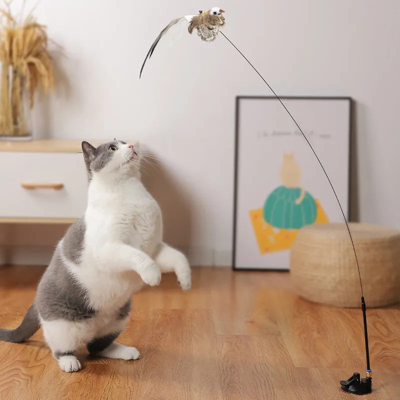 Simulation Bird interactive Cat Toy Funny Feather Bird with Bell Cat Stick Toy for Kitten Playing Teaser Wand Toy Cat Supplies