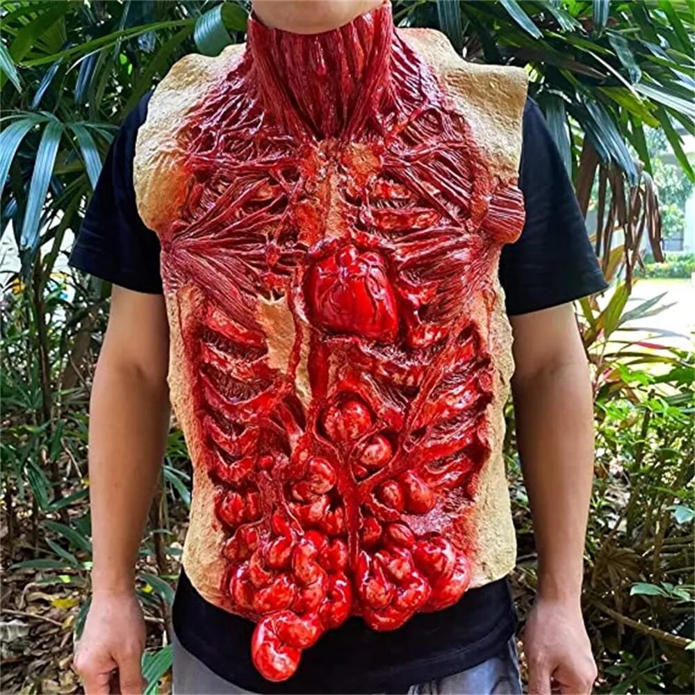 Gory Bloody Torso Chest Piece Halloween Fancy Dress Zombie Guts Heart Vest Apron Masquerade Scary Decorations