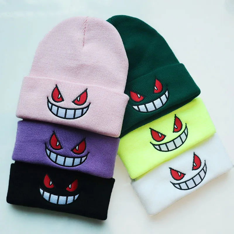 6 Styles Unisex Winter Outdoor Beanie for Child Knitted Gengar Hood Hat for Kids Casual Outside Halloween Hats