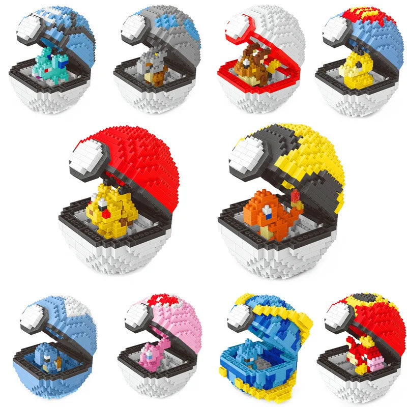 357-452Pcs Pokemon Blocks Pokeball Small Particles Mini Building Assembled Pikachu Anime Figure Block Model Educational Toy Gift
