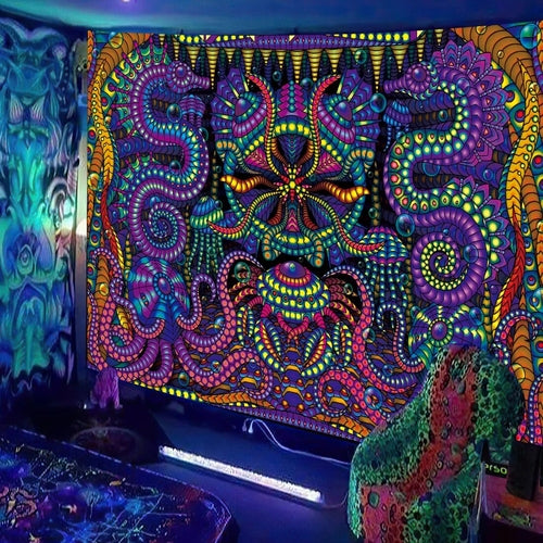 Black Light Tapestry UV Reactive Psychedelic DJ Hippie Wall Hanging